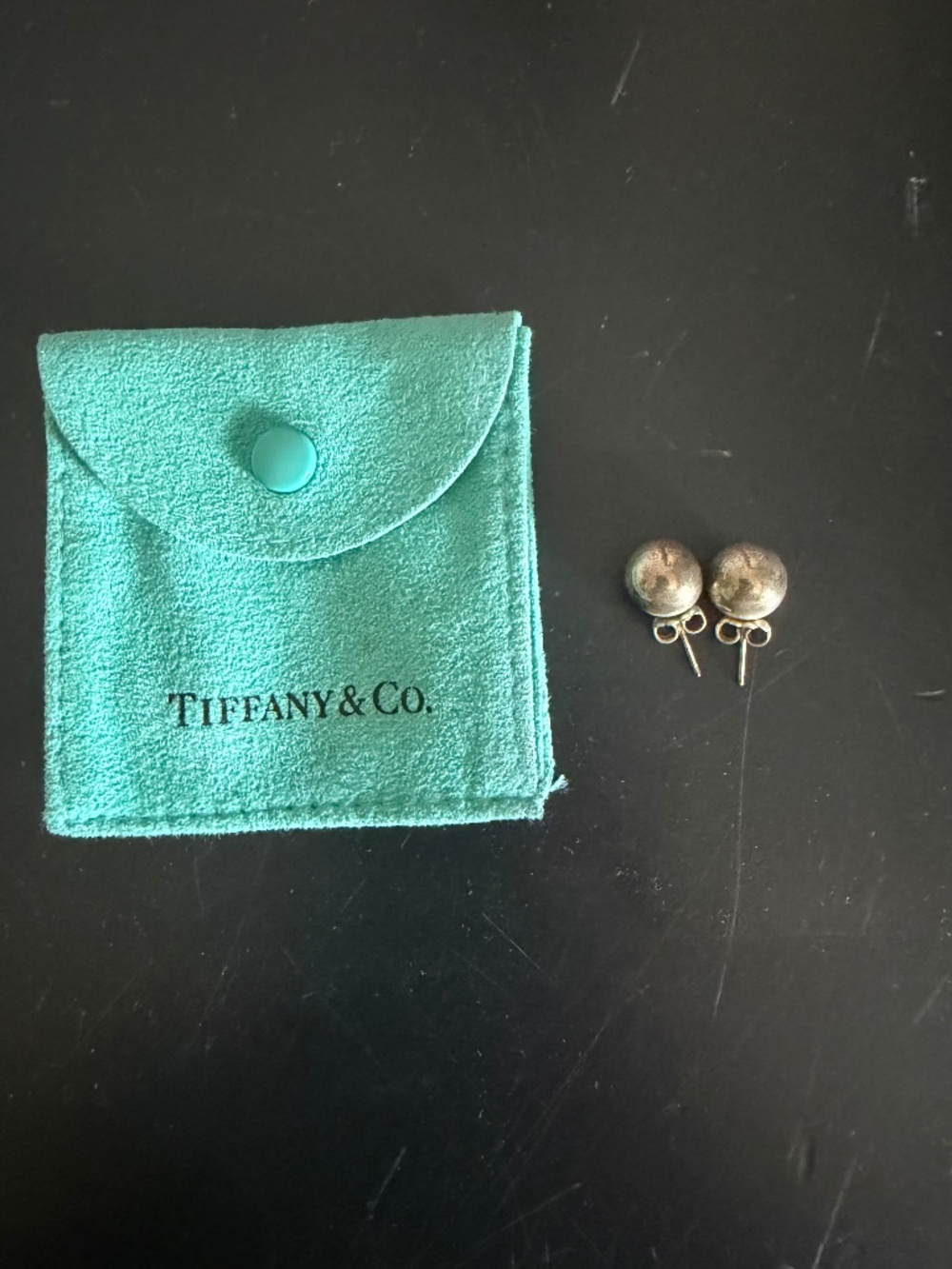 Tiffany & Co. Silver Ball Stud Earrings 12mm with Tiffany Blue Pouch